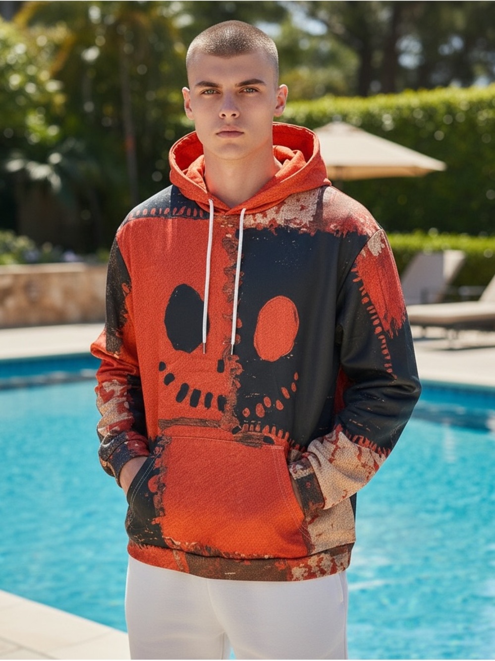 Men's Orange and Black Graphic Hoodie Sweatshirt